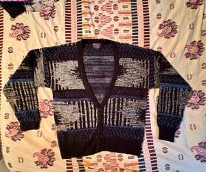 Vintage Grandpa Core Cardigan | 90s Geometric Abstract Knit Academia Cozy Layer